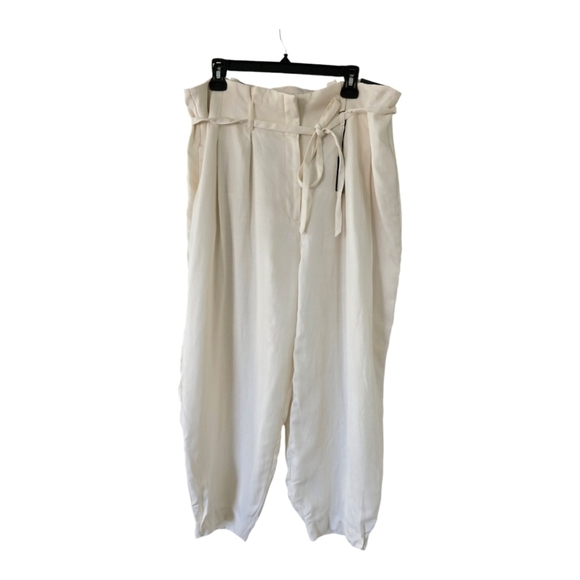 $89 Express Pants Women 16 Nude Linen Blend High Waist Pleated Ankle New - Picture 1 of 16
